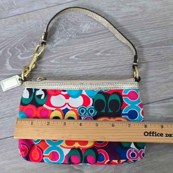 Coach Poppy Glam Op Art Colorful Wristlet Purse Clutch Metallic Gold - Picture 4 of 16